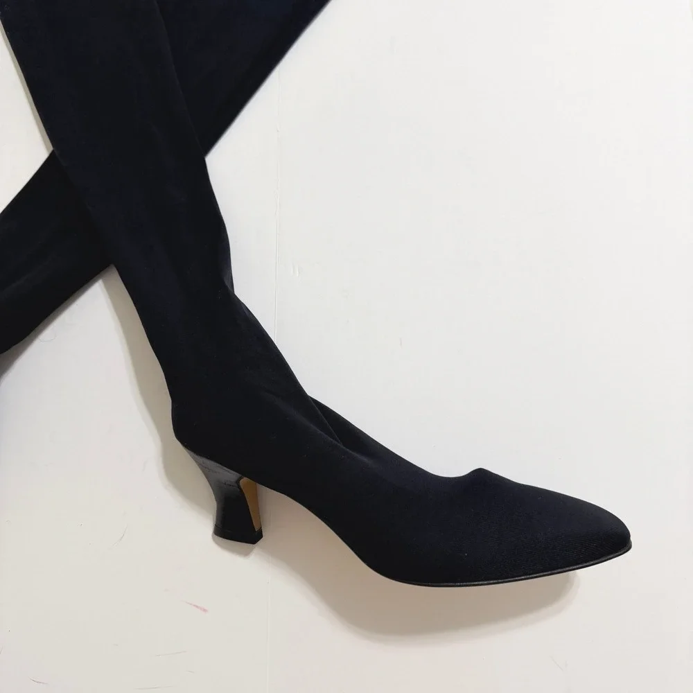 Anne‎ Klein Couture Vintage Black Lycra Thigh High Stocking Sock Boots Sz 8.5M